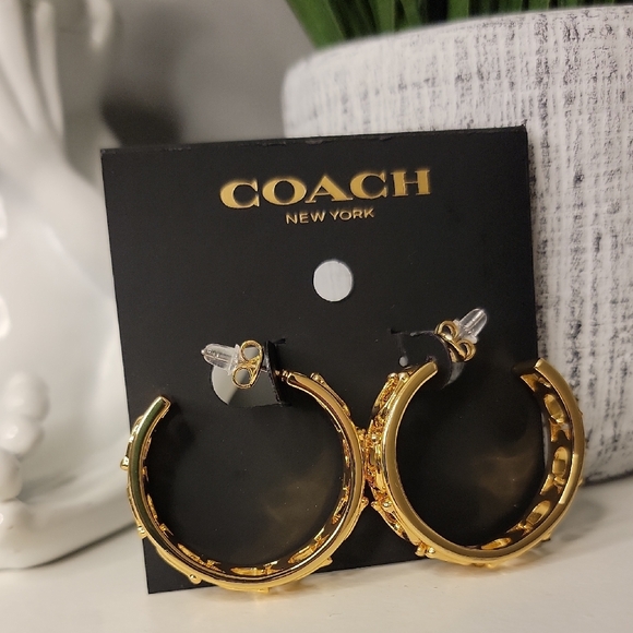 Coach Gold Signature C Hoop Earrings - Picture 3 of 6